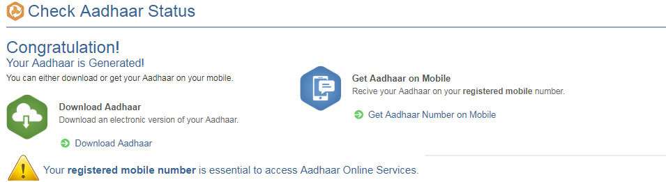 Aadhar Card status updated